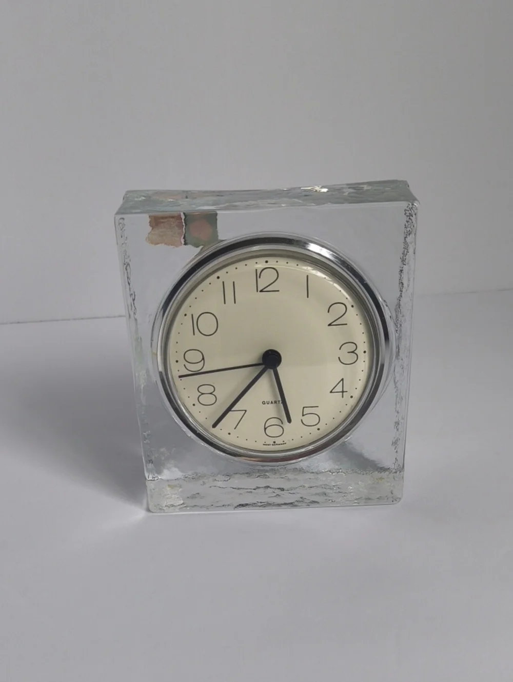 Vtg German Glass Ice Cube Quartz Clock Vintage